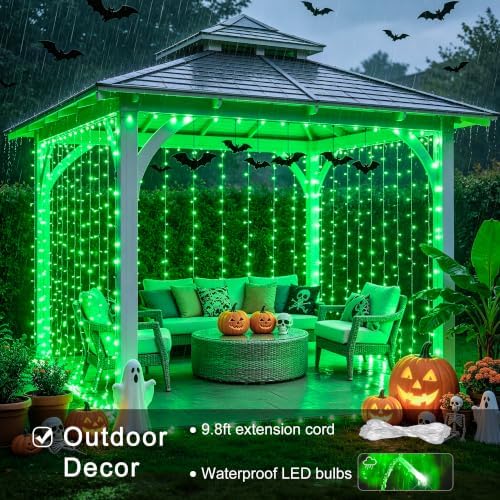 JMEXSUSS 300 LED Green Curtain Lights for Halloween Decor, 9.8x9.8ft - Image 6