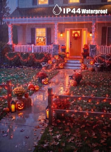 2Pack Orange Outdoor Halloween Lights, 39Feet 100 LED Mini Lights with 8 Lighting Modes, Connectable Halloween String Light Plug in for Garden Patio Haunted House Ghost Holiday Lighting Decoratio - Image 3