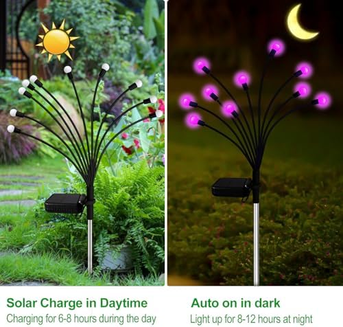 Kohlrabi Solar Garden Lights Outdoor, 4 Pack 32 LED Solar Pink Firefly Lights Waterproof, Starburst Wind Swaying Light for Outside Yard Patio Planter Flower Bed Walkway Christmas Decoration - Image 3