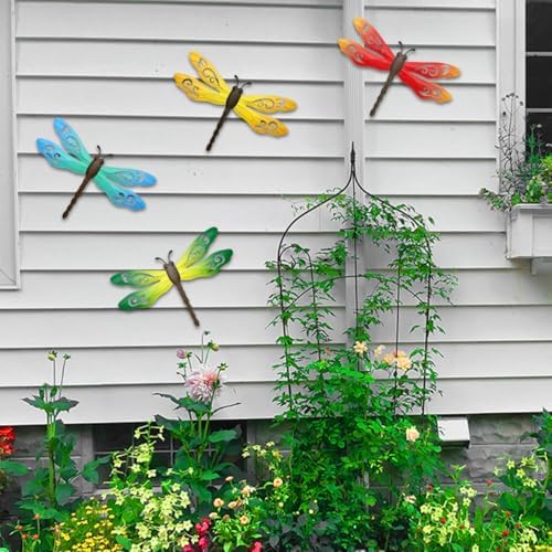 4 Pcs Metal Dragonfly Outdoor Wall Art Hanging Decor - Image 2