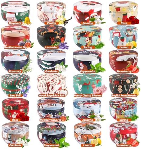 24 Pack Christmas Scented Candles - Natural Soy Wax Advent Candles, Smokeless Clean Burning with Cotton Wick, 2.5oz Mini Jar Candles for Holiday Gifts, Home Decor & Christmas Party Favors - Image 3