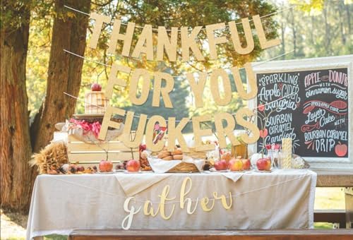 Thanksgiving Decorations, Friendsgiving Decorations, Friendsgiving Banner, Glittery Thanksgiving Banner for Mantel Font Porch, TFYF Thankful for You Fall Party Decorations for Indoor Home (Pre-Assembled) (Champagne Gold) - Image 2