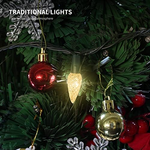 WATERGLIDE C6 Christmas Lights, 33ft 100 LED Faceted String Lights Green Wire Fairy Lights with 29V Safe Adaptor, 8 Lighting Mode, Waterproof for Indoor Outdoor Patio Xmas Tree Party Decor, Warm White - Image 6