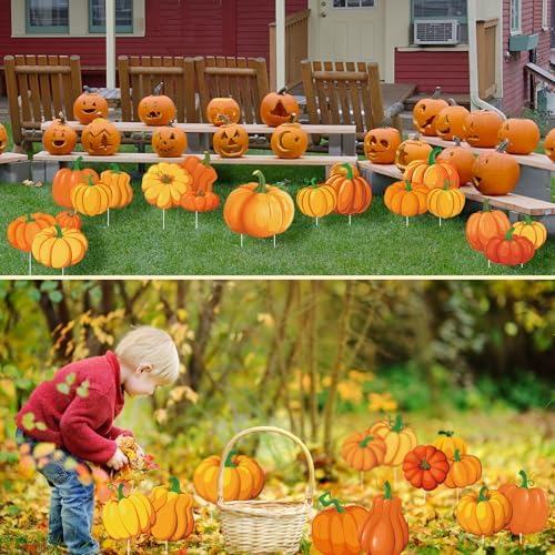 Yuntau 30 Pcs Fall Yard Signs with Stakes, 18 Styles, Pumpkin - Image 5