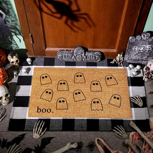 Duraaamo 2 Pcs Halloween Coir Doormat Outdoor Ghost Welcome Mat, Non-Slip - Image 2