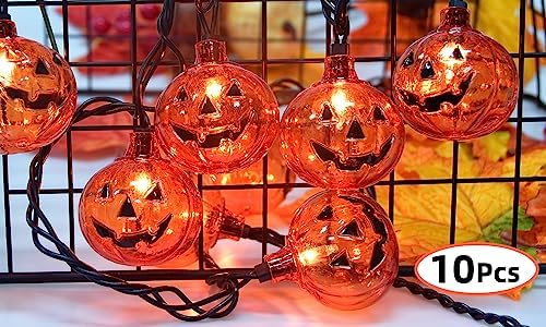PASUTO Halloween Lights Pumpkin String Lights, 8.5 Feet Clear Orange Pumpkin Lights with 10Pcs Pumpkin Lantern Light, for Halloween Indoor Outdoor Party Yard Home Decor (Orange LED Bulb) - Image 4
