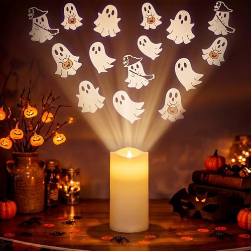 Baquler Halloween Projector Candle Ghost Projector Light Halloween Indoor Decoration Spooky Scary LED Flameless Candle Battery Operated Night Light with Remote Timer Bedroom Home Decor Party Gift - Image 3