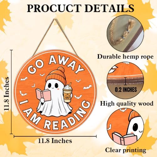 Halloween Ghost Reading Door Sign Decor Halloween Wreaths for Front Door - Image 2