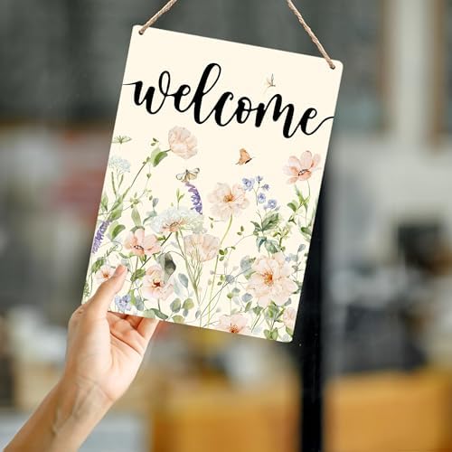 Floral Spring Welcome Signs - Spring Door Decor, Spring Decorations for Home, Welcome Spring Hanging Sign for Home Front Door Wall Porch Indoor Outdoor Decor 8x10 Inch - Image 4