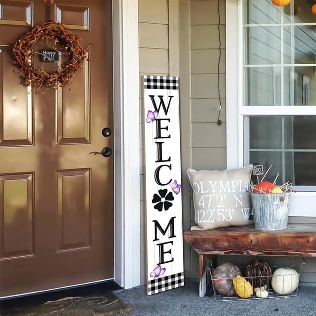 Hello Spring & Summer Butterflies Wood Porch Board, Rustic Welcome Sign and Porch Leaner for Front Door Deck Patio or Wall, Farmhouse Vertical Porch Yard Decor, Spring Decor 20x120cm - Image 2