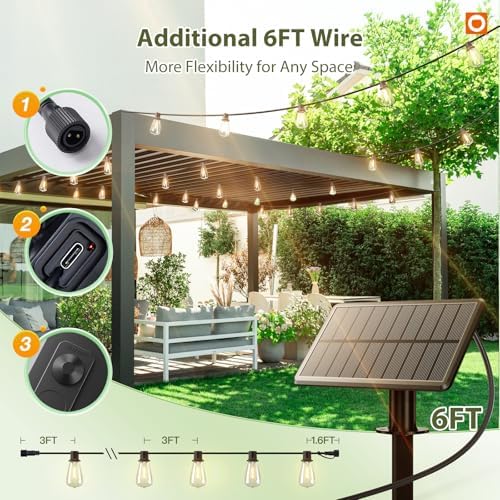addlon 52FT(48+4) Solar String Lights Outdoor, Waterproof Dimmable 16+1 LED - Image 6