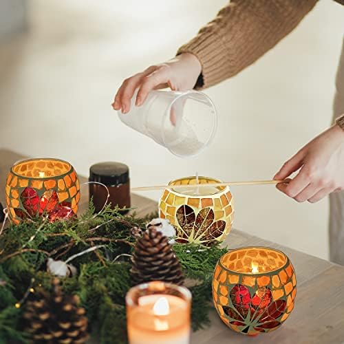 SHMILMH Fall Votive Candle Holder Set of 4, Mosaic Glass tealight Holders with Maple Leave for Halloween Thanksgiving Party Decorations - Image 3