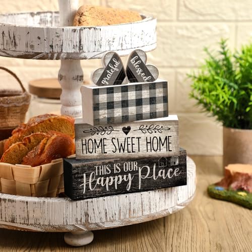 Moucuny 4 Pcs Farmhouse Table Decoration Home Sweet Home Wooden Block Signs - Image 5