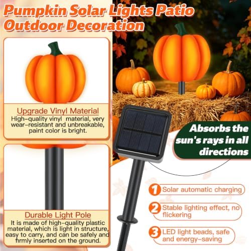 4-in-1 Pumpkin Solar Lights Outdoor Halloween Decorations Fall Stake Lights - Image 3
