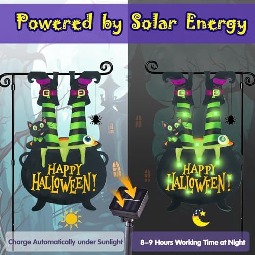 Halloween Lighted Garden Flag, Witch Feet Yard Decor, 12x18 In - Image 3