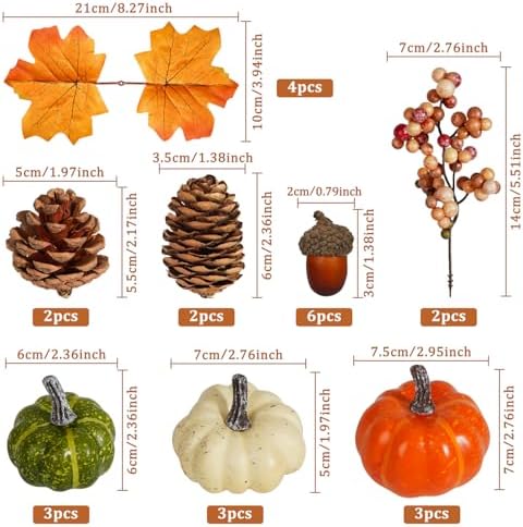 Artmag Pumpkin Decor Set, 25 PCS Fall Artificial Maple Leaves, Harvest Pumpkins, Acorns, Pine Cones and Orange Berry Stems Decorations for Fall Thanksgiving Table Decor - Image 2