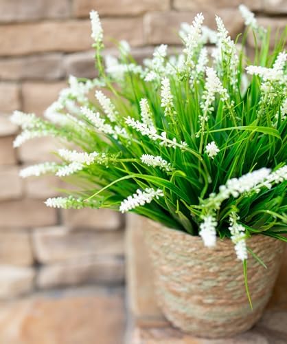 Artificial Fake Outdoor Plants Flowers for Summer Decoration,10 Bundles Faux Plastic Tall Monkey Grass Greenery UV Resistant Realistic for Home Outside Planter Window Porch Patio Garden-White - Image 7