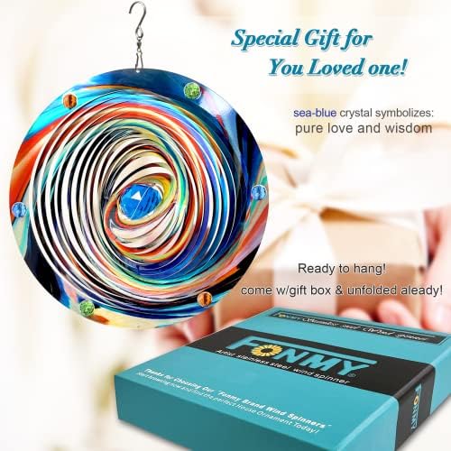 FONMY Mandala Wind Spinner w/Crystal Ball-Blue Plenet 3D Stainless Steel Hanging Spinners Worth Gift Christmas Decoration Indoor/Outdoor Garden Décor Kinetic Yard Art 12 Inches Wind Sculpture - Image 2