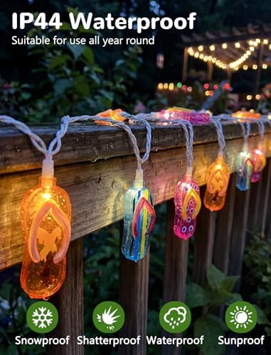 8.5Ft Slipper String Lights Tropical Beach Themed String Lights with 10 Colorful Flip Flops, Outdoor Flip Flop Fairy Light for Summer Bedroom Wedding Tent Holiday Party Decoration - Image 3