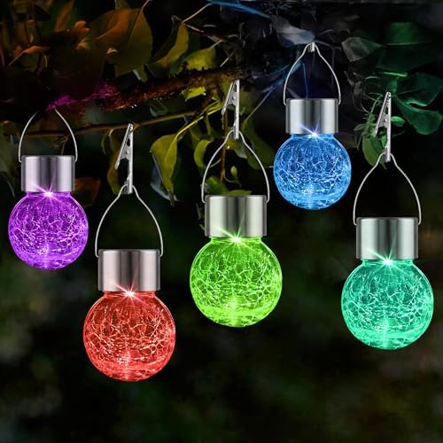 Solar Lights Outdoor Hanging Decorative Globe 8 Pack, Waterproof Solar Lantern with Handle and Clip, Solar Powered Glass Ball Lights for Garden Yard Fence Tree Umbrella Holiday Décor, Color Changing by PARTPHONER