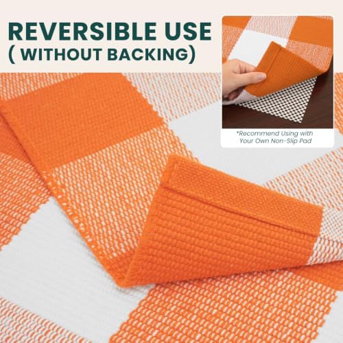 KOZYFLY Buffalo Plaid Rugs 2.3x3.6 ft Halloween Orange White Front Door Mat - Image 5