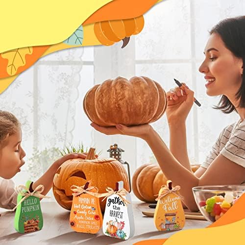Jetec 4 Pcs Fall Decor Wooden Pumpkin Decorations Thanksgiving Decor - Image 6