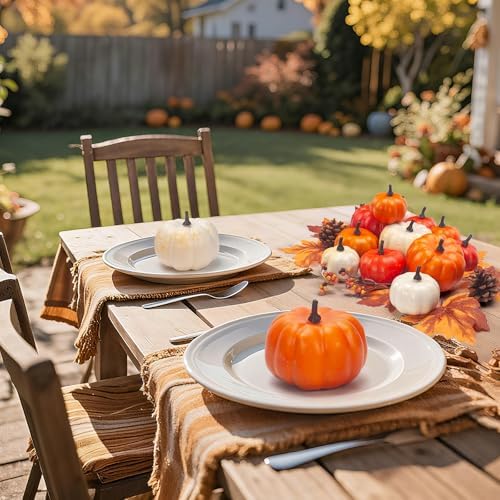 Pumpkin Decor Set, 22 PCS Fall Harvest Decorations - Orange Artificial Pumpkins, Pine Cones, Berries, Maple Leaves for Bowl Filler Tiered Tray Thanksgiving Halloween Baby Shower Wedding Wreath - Image 7