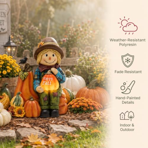 TERESA'S COLLECTIONS Fall Outdoor Decor Scarecrow Pumpkin Solar Resin 9.1" - Image 5