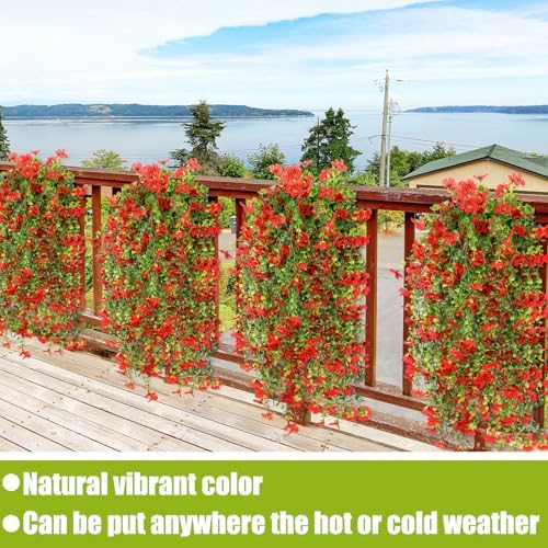 6 Pcs Fall Artificial Hanging Flowers Outdoor, Red - Image 6