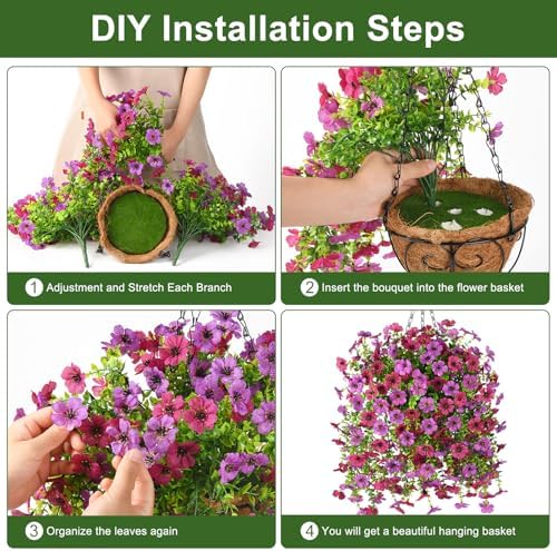 Homsunny Artificial Fake Hanging Plants Flowers Baskets for Outdoor Outside Spring Decor,Faux Silk Daisy UV Resistant Look Real Summer Decorations for Home Porch Patio Yard Garden(Light Purple - Image 6