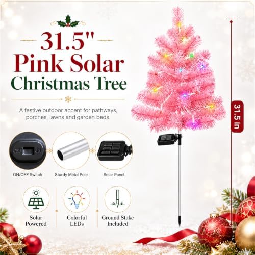 FANFX Solar Christmas Tree Lights 2 Pack Outdoor Pathway Yard Holiday Decor - Image 2