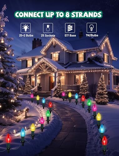 GOOTHY C9 Christmas Pathway Lights Outdoor, 38Ft Outdoor Christmas Decorations with 25 C9 Multicolor Bulbs Marker Stakes Light, Connectable Walkway Lights for Outside Yard Lawn Sidewalk Garden - Image 3