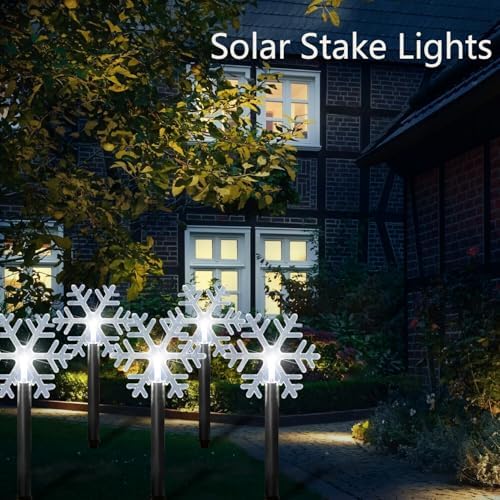 Solar Christmas Pathway Lights, 5 Pack Solar Snowflake Outdoor Waterproof Stake Lights Garden Christmas Decorative Walkway Lighting for Landscape Yard Lawn Patio Wedding Party（White - Image 5