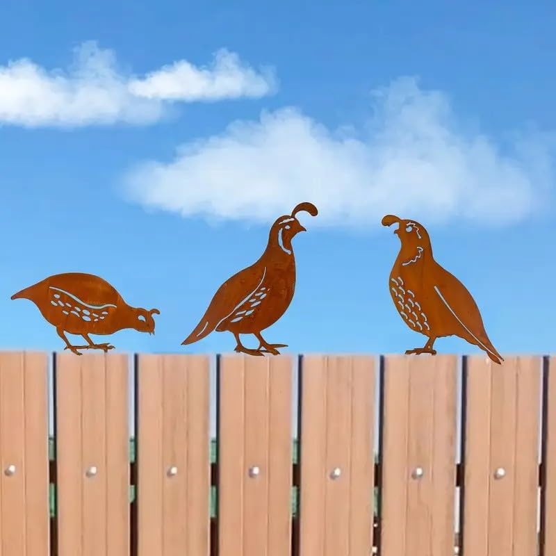 3 Pack Rusty Quail Family Decorative Garden Stakes, Metal Birds Statues Garden Sculptures and Yard Art, Patio, Lawn Ornaments Decor(Brown) - Image 4