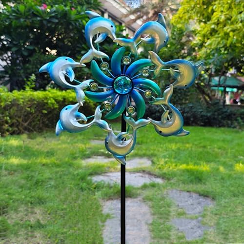 39" Dolphin Wind Spinners,Wind Sculptures Outdoor Decorations for Patio,Lawn & Garden - Image 3