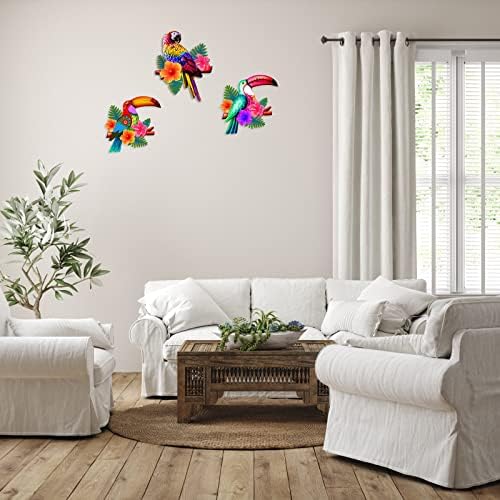 Meduofon 3 Pack Metal Birds Wall Art Decor, Beautiful Parrot Toucan Outdoor Wall Decor for Patio Wall Fence Deck Garden Home Balcony Tropical Bird Macaw Wall Sculpture Hanging for Indoor Outdoor - Image 6