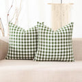 Spring Sage Green Gingham Plaid Farmhouse Throw Pillow Cover 16x16 Set of 2 by CARRIE+HOME