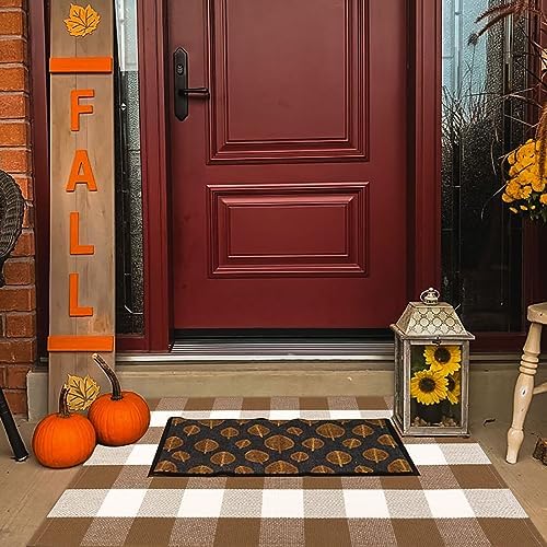 Buffalo Plaid Outdoor Rugs, 2'4" x 3'7" Brown and White Checkered Indoor/Outdoor Area Rug, Layering Rug for Hello/Welcome Door Mat, Washable Cotton Woven Farmhouse Mat for Fall Front Porch Décor - Image 3
