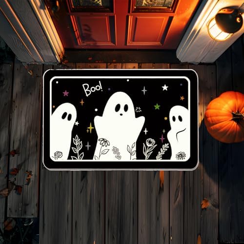 Halloween Door Mat Rug Ghost Decorative Glow in The Dark Doormats Luminous Entrance Rugs Floor Front Mats for Farmhouse Home Kitchen 17 x 27 Inch - Image 3