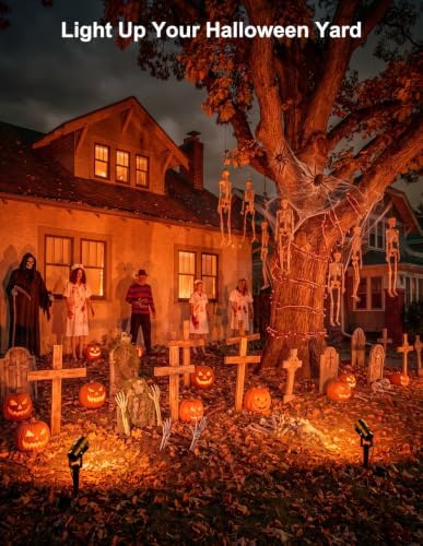 Halloween Orange Spot Lights Outdoor, 14 LED Landscape Lighting with US Plug, IP65 Waterproof Spotlights for Yard Garden Tree Porch Pathway Christmas Decor 2 Pack - Image 2