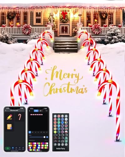 FREECUBE 12 Pack Smart Candy Cane Pathway Lights, LED Candy Cane Lights with APP Control, Dimming, Timer, DIY, Color Changing Christmas Decoration for Yard Patio Walkway by FREECUBE