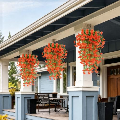 6 Pcs Artificial Hanging Flowers, 30 Inch Orange Morning Glory Vines UV Resistant Fake Hanging Plants Silk Hanging Flowers for Outdoor Fall Autumn Porch Garden Window Box Halloween Decor - Image 6