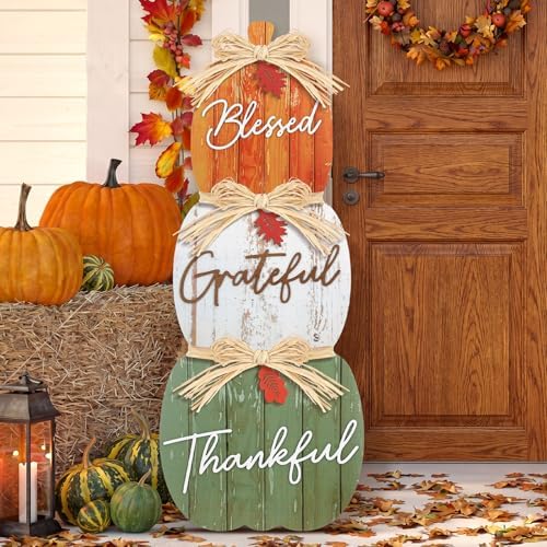 Vercraft 35'' Fall Outdoor Decor Stacked Pumpkin Porch Signs, Vivd by Vercraft