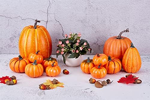 Artmag Package of 12 Pcs Assorted Sizes Artificial Fake Orange Pumpkins Large Faux Harvest Pumpkins for Fall Thanksgiving Halloween Seasonal Holiday Decor Decoration - Image 2