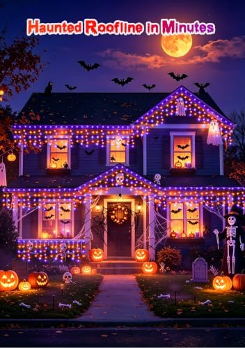66FT 640LED Orange Purple Halloween Lights Outdoor 8 Modes Plug-in - Image 6