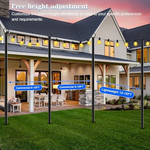 SINLEY 4 Pack String Light Poles,10 Ft Metal Poles with Fork for Outdoor String Lights,Outdoor Light Poles with Fork,Poles/Post/Stand for Outside,Patio,Deck (6 Pack 10FT String Light Pole) - Image 6