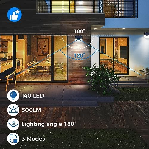Peasur 18 Pack/140 LED Solar Lights, Outdoor Waterproof, 3 Lighting Modes, Motion Sensor, Black - Image 5