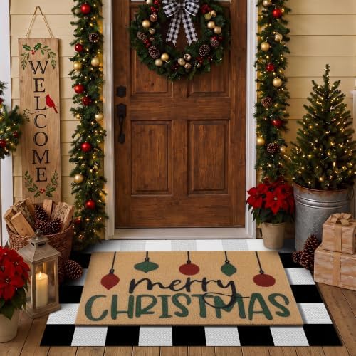 Drydiet Christmas Door Mat Non Slip, Buffalo Plaid Front Porch Entryway by Drydiet