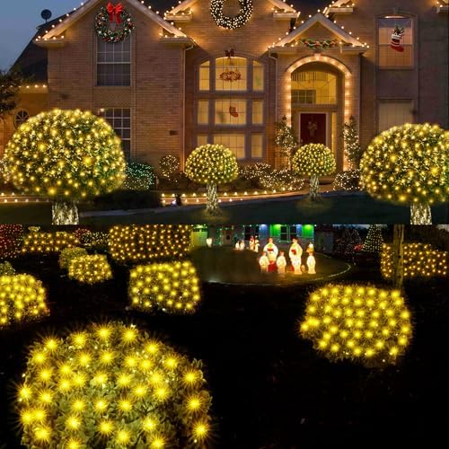 WBao Outdoor Christmas Lights 200LED F8 Big Bulbs, 8.4ft x 5.2ft Christmas Net Lights with 8 Modes, Timer, End to End Connectable, Waterproof for Lawn, Bushes Outdoor Xmas Decorations, Warm White - Image 4