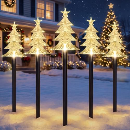 TOWPONICS Solar Christmas Tree Pathway Lights Outdoor Decorations, 5 PCS by TOWPONICS